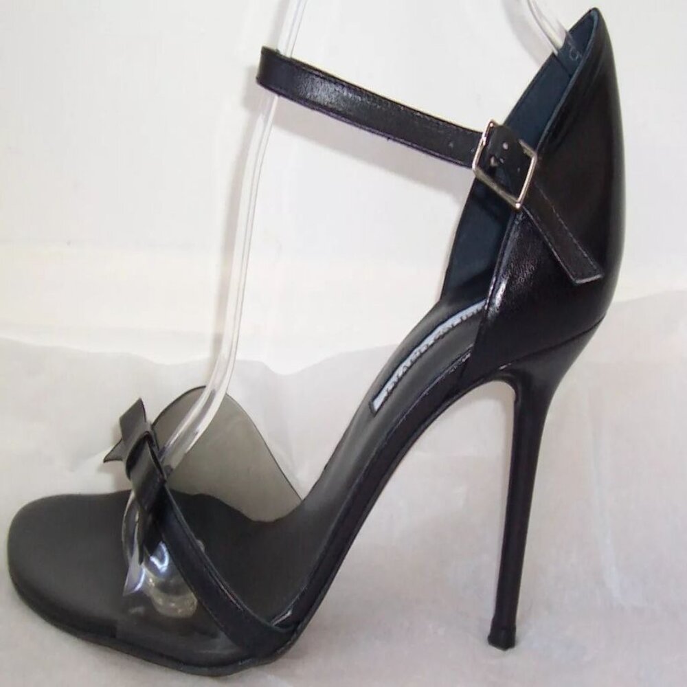 CHARLES DAVID Black Leather Clear Panel Bow Sandals Shoes 8.5